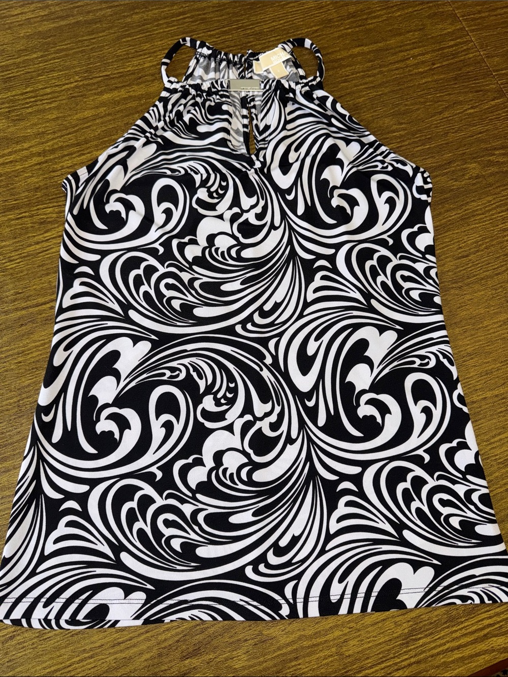 Michael Kors Black and White Swirl Halter Top